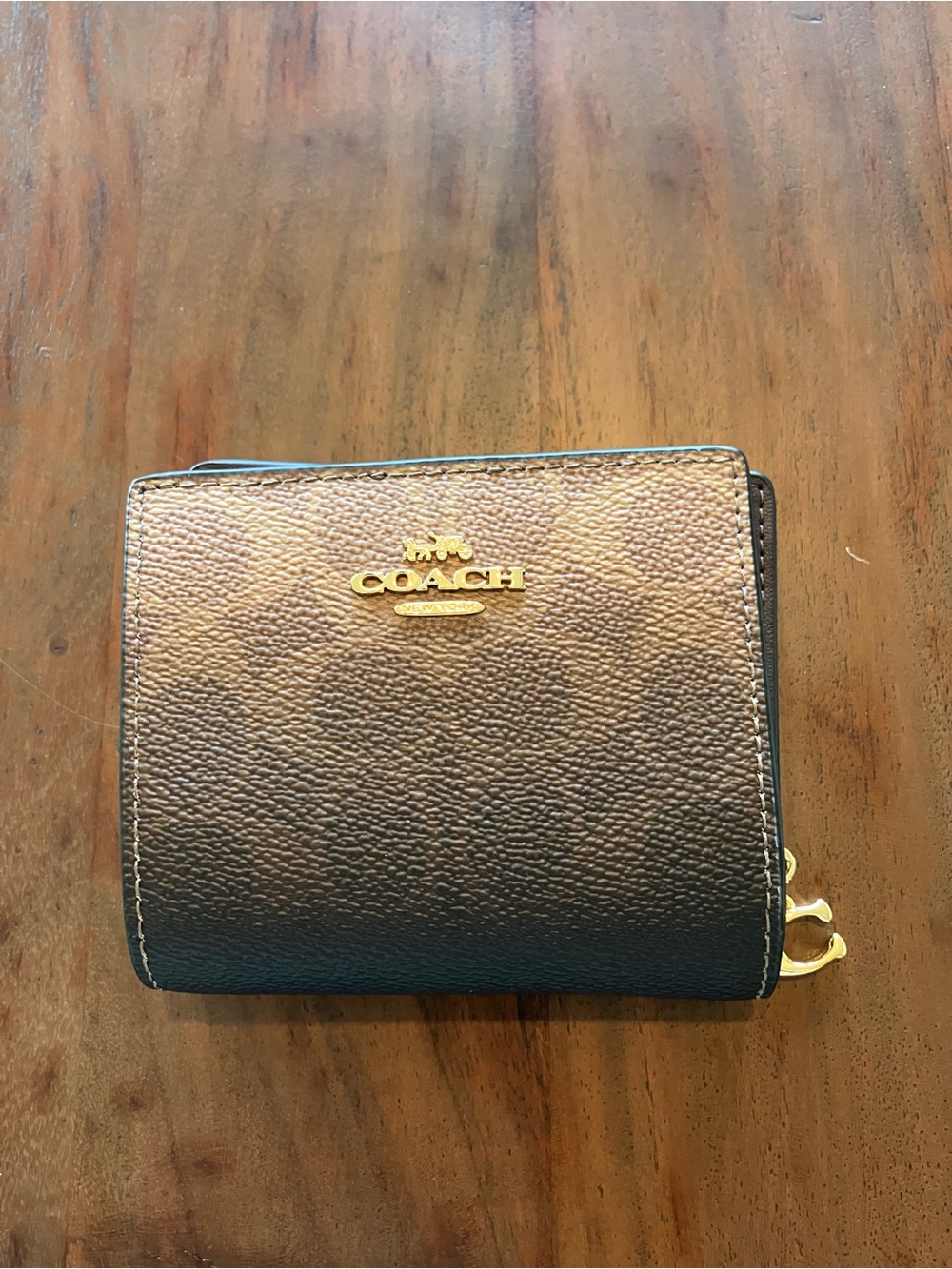 Coach Brown Leather Snap Wallet with Gold-Tone Hardware